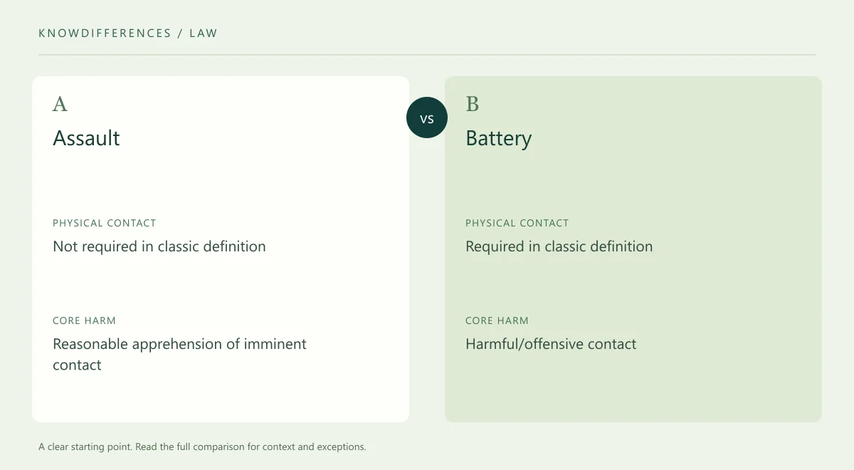 Assault and Battery: Physical contact compared side by side