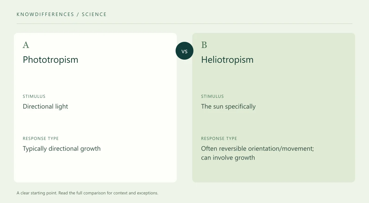 Phototropism and Heliotropism: Stimulus compared side by side