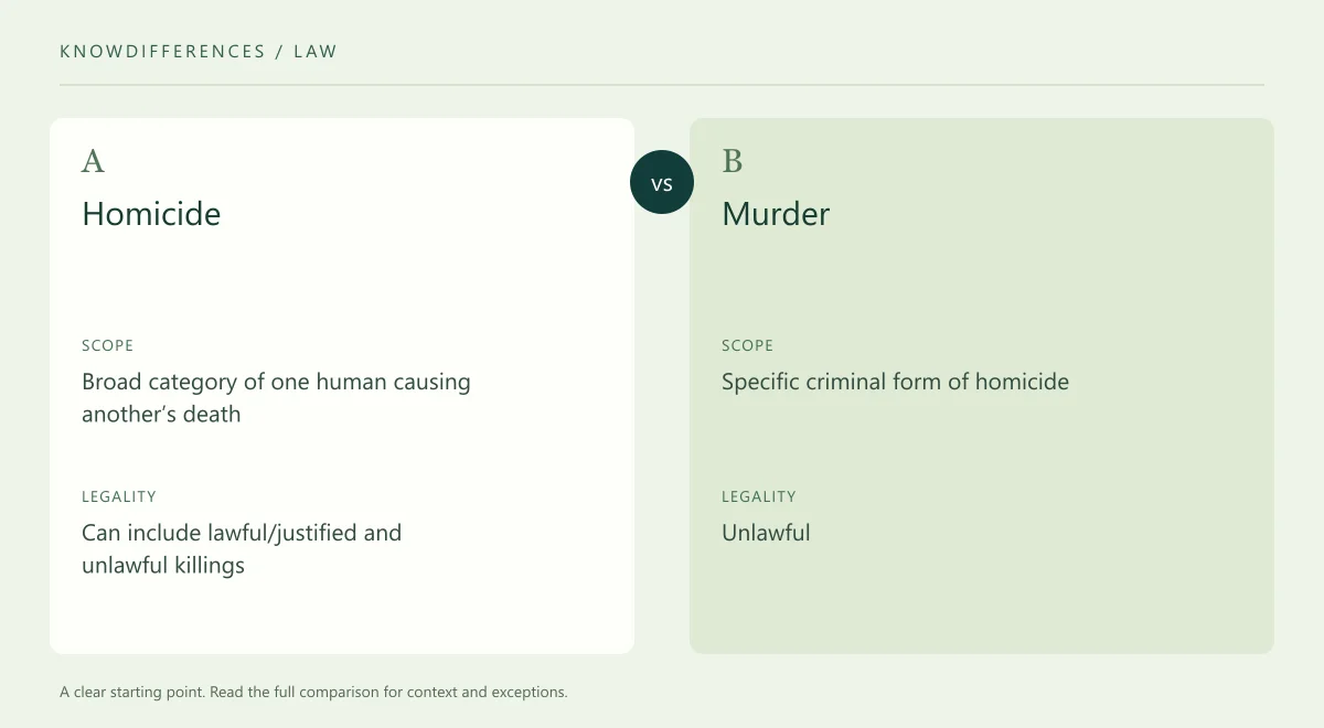 Homicide and Murder: Scope compared side by side