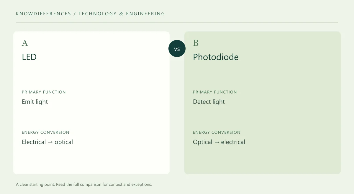 LED and Photodiode: Primary function compared side by side
