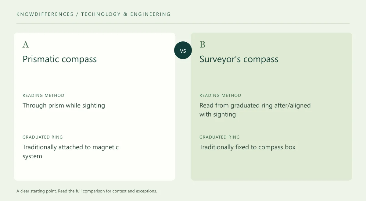 Prismatic compass and Surveyor's compass: Reading method compared side by side