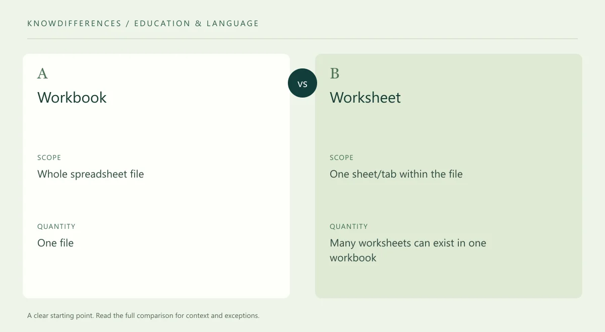 Workbook and Worksheet: Scope compared side by side